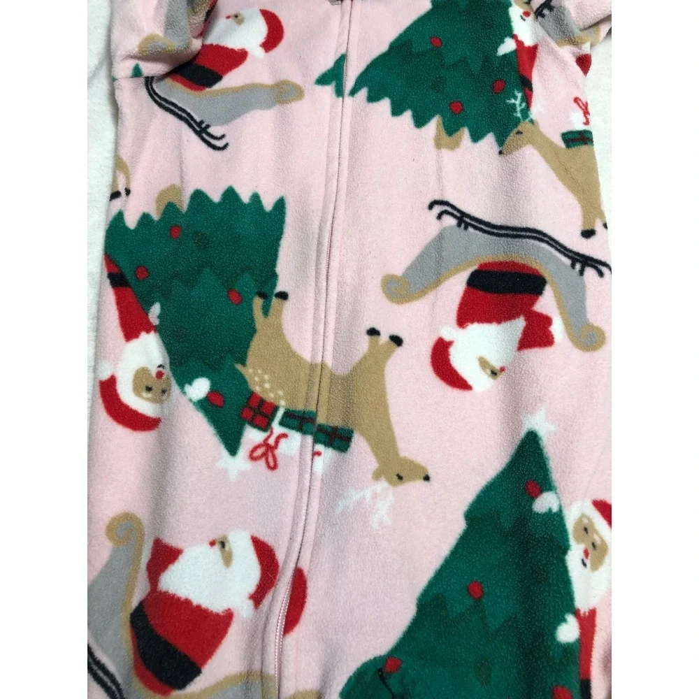 5/$25 Carter's Footed Pajamas 24m Pink Santa Reindeer Christmas Fleece Sleeper